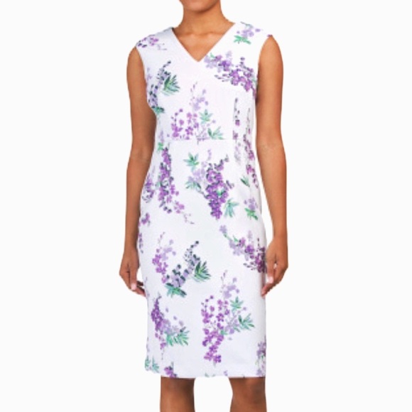 Tahari Sleeveless V-neck Floral Print Dress - Picture 1 of 8